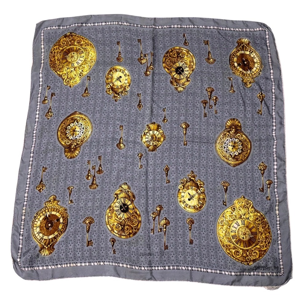 Myriaflor Paris silk scarf with an antique watch and chain print - 33x34‎